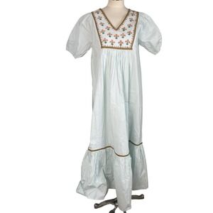 Ex Voto Hayes Embroidered Maxi Whispering Blue Prairie Boho Cotton Dress